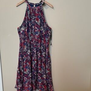 BCBG Floral Halter Mini Dress in Pink & Navy